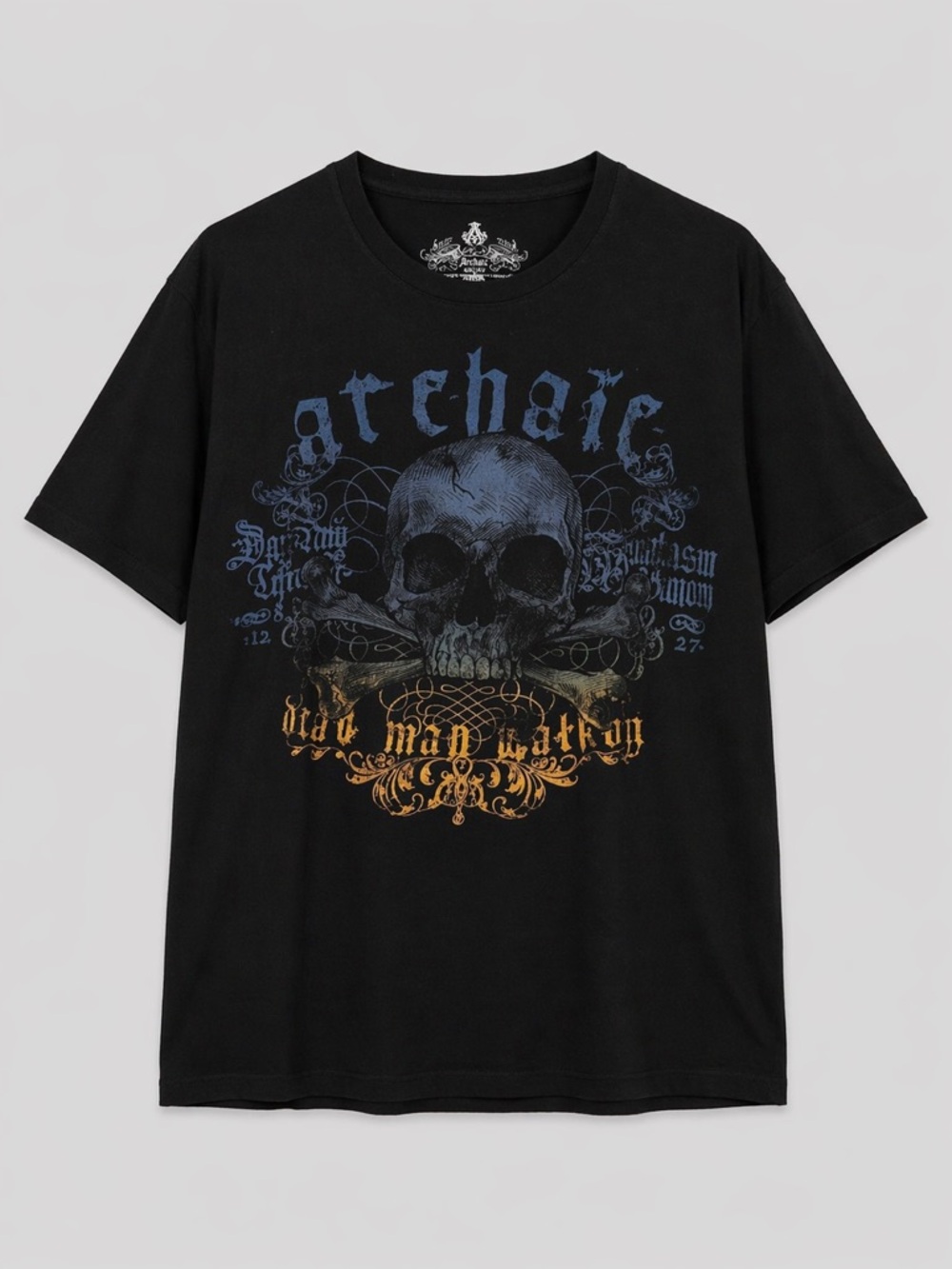 Archaic Black Skull Graphic T-Shirt Men’s Size L Gothic Streetwear